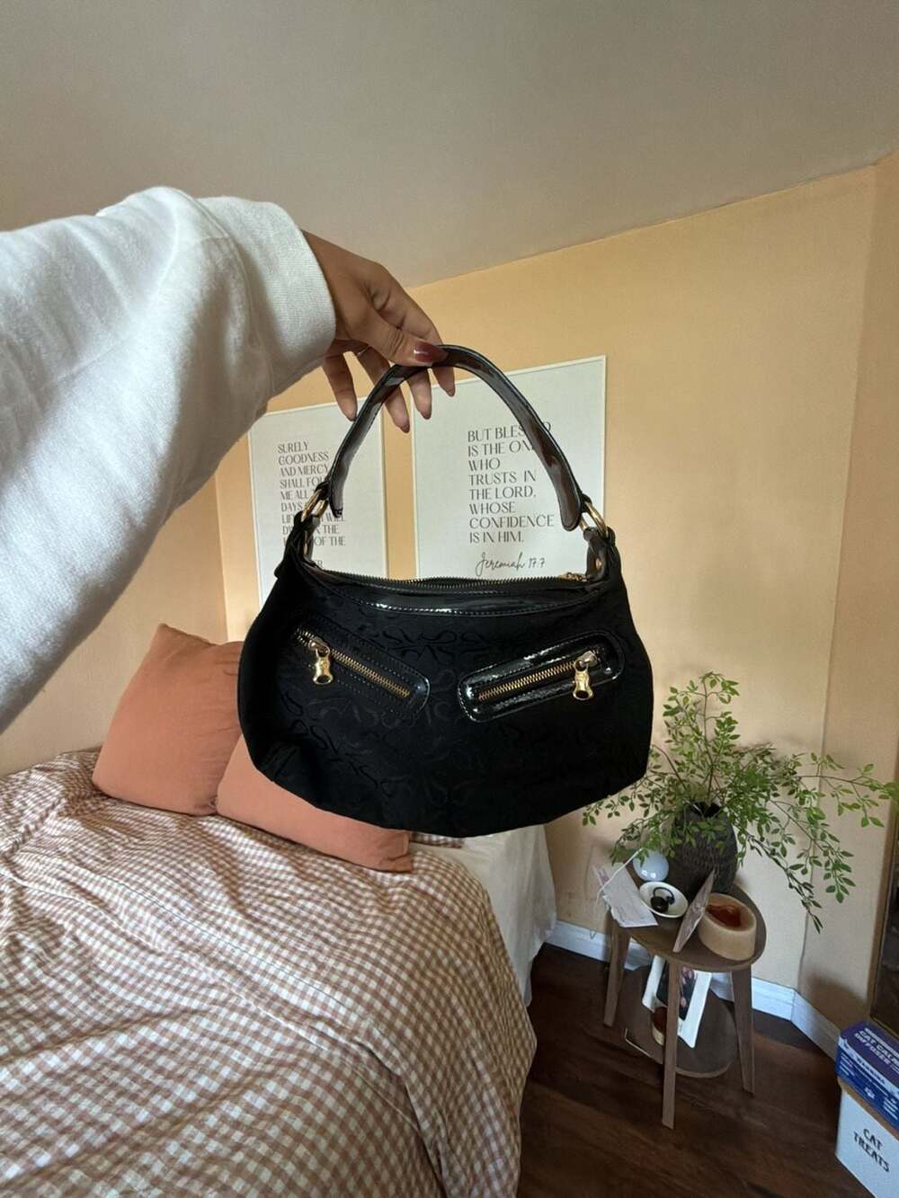 Simply Vera Vera Wang Black Monogram Hobo Shoulder Bag